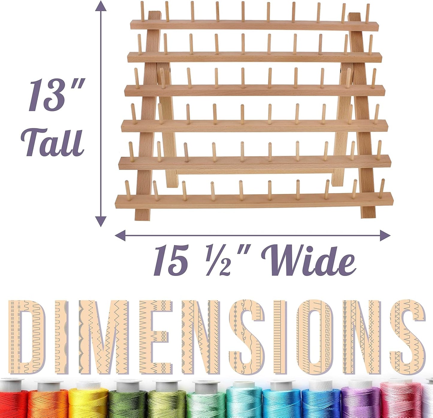 Premium Beechwood 60-Roll Sewing Thread Rack