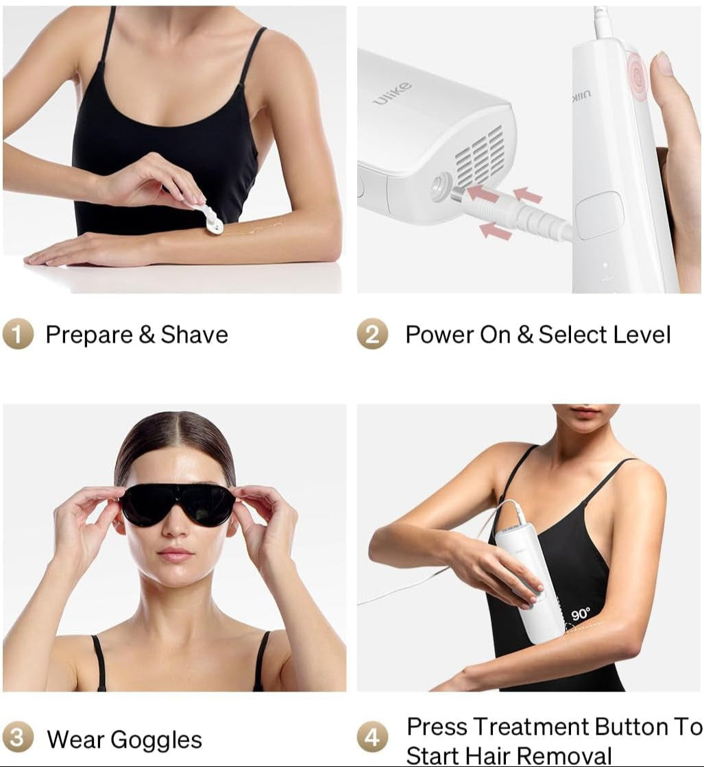  IPL Laser Hair Removal for Women, Men, IPL Hair Removal - Sapphire Ice-Cooling System, Painless & Long-Lasting Result, Flat-Head Design, Body & Face, White