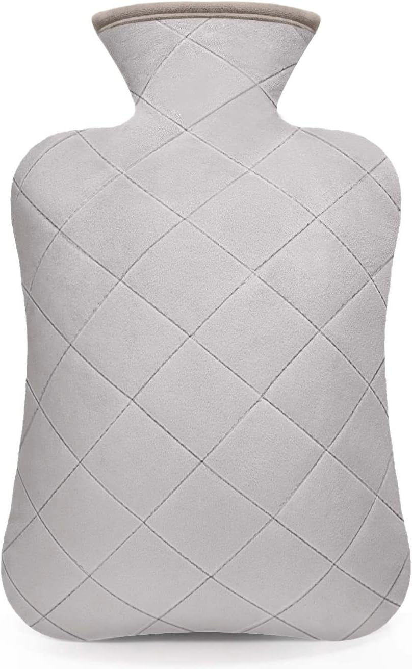 Hot Water Bottle with Soft Cover–2.0L Hot Water Bag, Odorless and BPA Free Superior Material,Grey