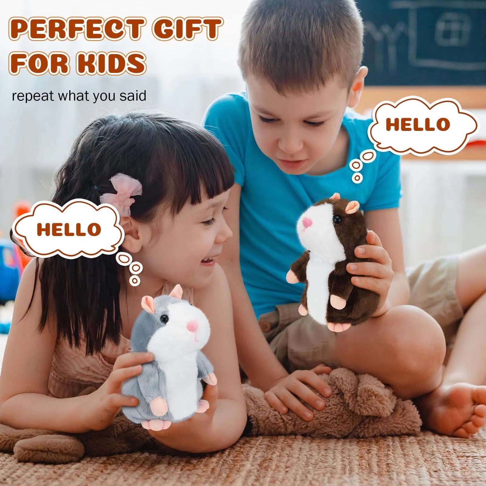 Cute Electric Talking Hamster Plush Toy-Interactive Plush Animals Imitate Your Voice and Nod to Soothe Accompany Kids Gift