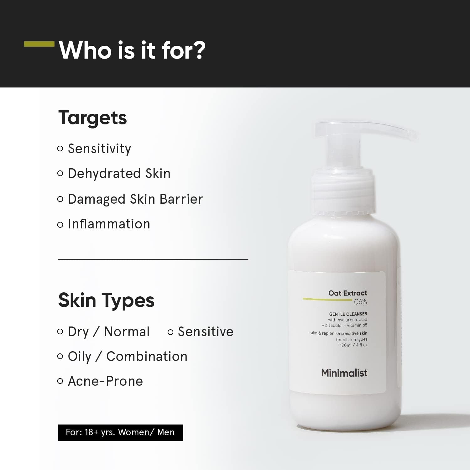  Oat Extract 6% Gentle Cleanser for Sensitive Skin | 120 Ml / 4 Fl Oz