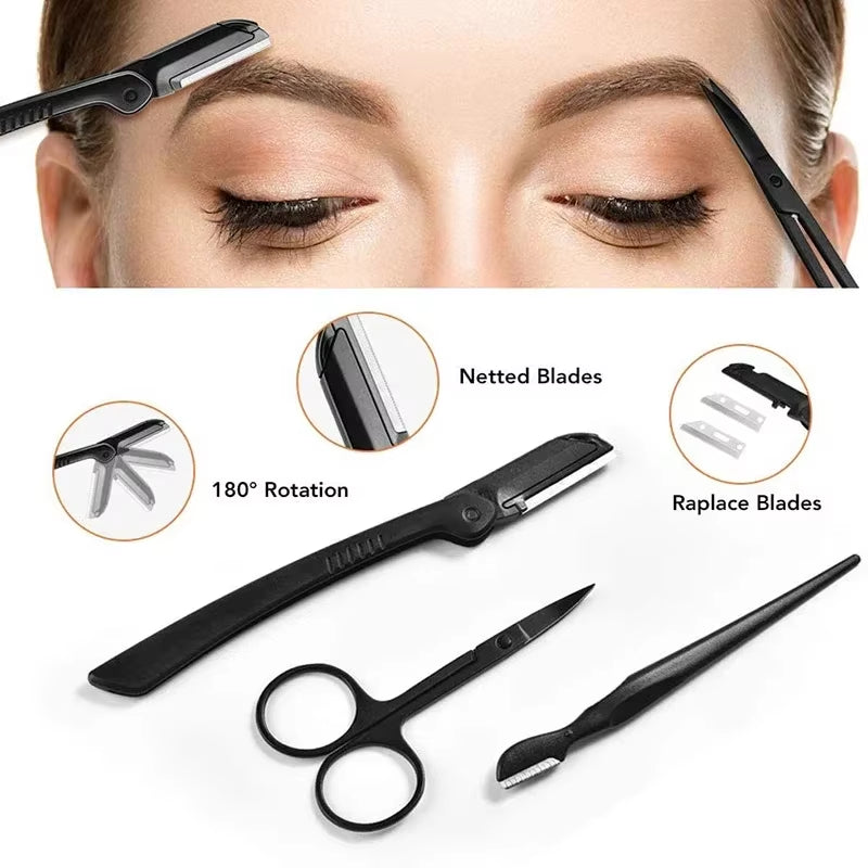 Eyebrow Grooming Kit: 17-Piece Set with Trimmer, Razor, Comb, Scissors, and Tweezers