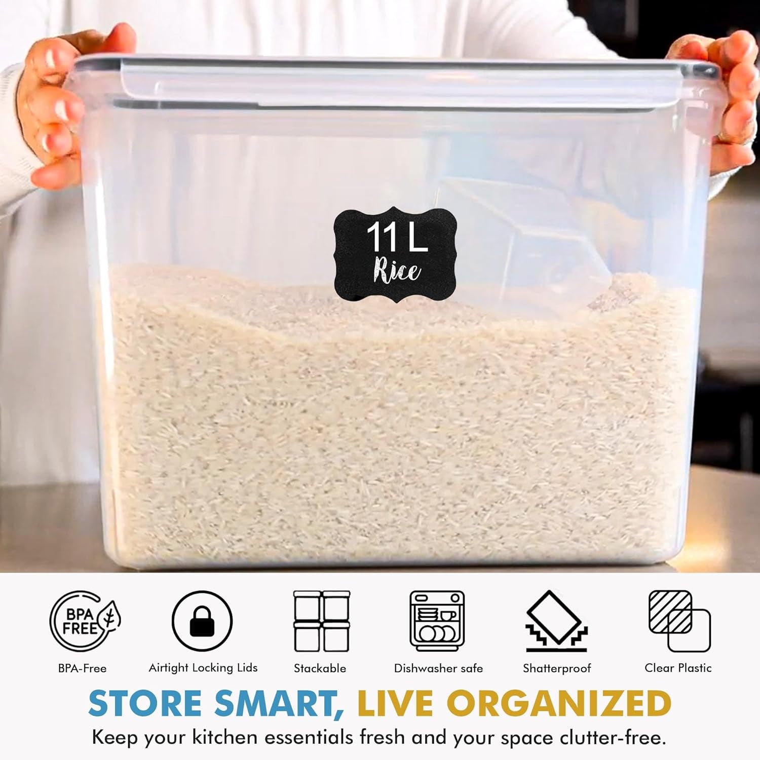 2 PC (11L | 372 Oz) Flour Sugar Storage Containers with Easy Carry Handle - Plastic Extra Large Food Storage Containers with Lids, BPA Free Airtight Kitchen Canister Set for Rice, Cereal & Pasta