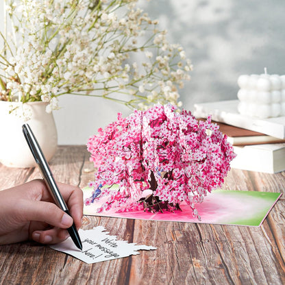 Bonsai Cherry Pop up Cards Blue Bird, 3D Greeting Cards, Gift for Birthday, Mothers Day, Anniversary, Valentines Day, Mom, Wife, Her, Girlfriend, 5X7 - Includes Envelope and Message Note