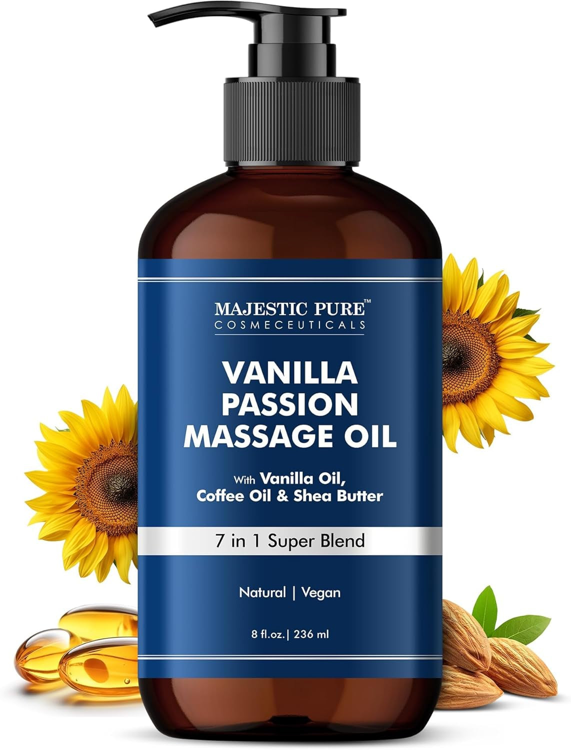 Vanilla Passion Massage Oil - Vanilla, Coffee, Shea Butter | Formula for All Skin Types | 8 Fl Oz