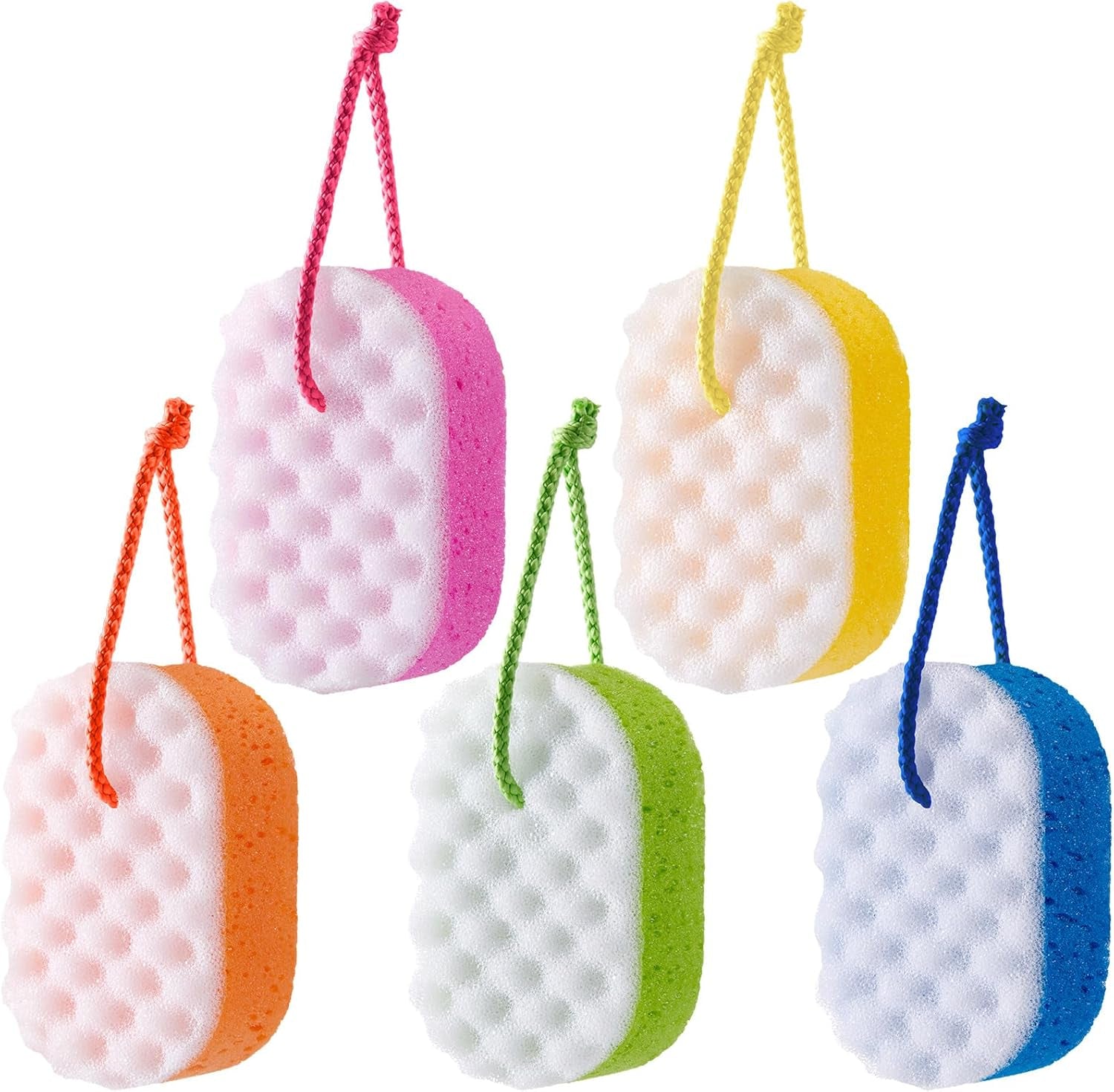 5 Pieces Soft Bath Sponge Shower Natural Gentle Soothing Body Fiber Exfoliating Shower Sponge Wash Bouquet for Women Men, Random Color(Cute Color)