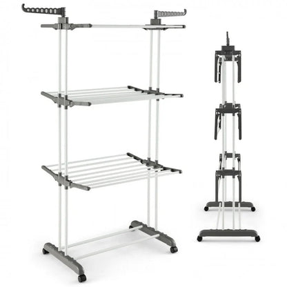 4-Tier Adjustable Clothes Drying Rack with Rotatable Side Wings and Collapsible Shelves