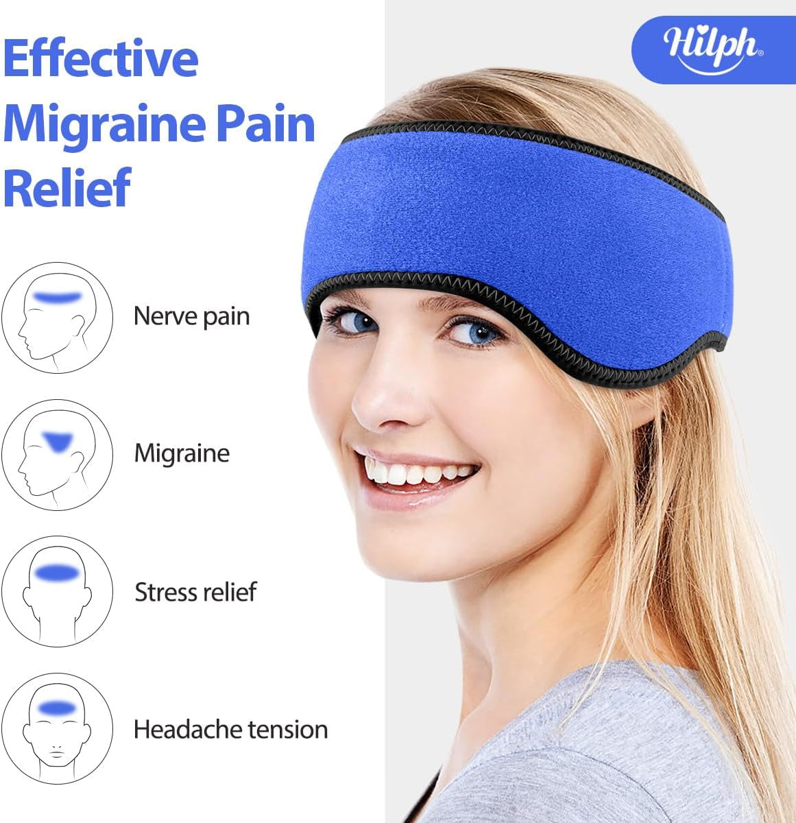 Headache Ice Pack Migraine Ice Head Wrap, Reusable Relief Headband Stress Relief (Blue)