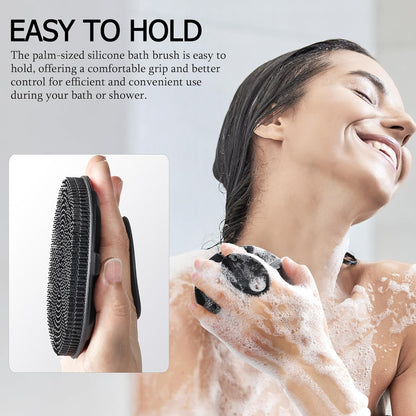 Soft Silicone Body Scrubber - Handheld Shower Brush for Gentle Exfoliation and Effective Lathering (Black)
